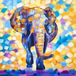 Elephant Painting Animal Oil Painting African Animal Wall Art African Artwork