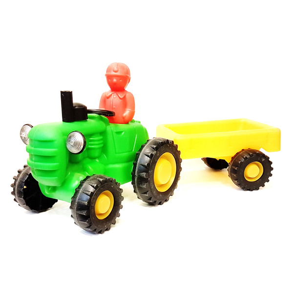 13 Vintage USSR Toy Tractor with Trailer and Driver Polyethylene 1970s.jpg