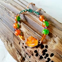 Orange Sea Glass Bracelet FREE SHIPPING Beach Glass Jewelry Mom Gift Vintage Sea Glass Jewelry Unique Gift for Daughter