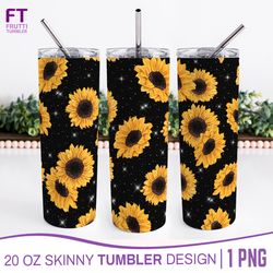 Sunflower Tumbler Wrap, Space Tumbler Wrap, Black Tumbler PNG, Yellow Tumbler Designs, Glitter 20oz Skinny Tumbler PNG