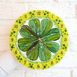 Unique wall clock for kitchen - Fused glass clock with lemon