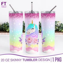 Unicorn Tumbler Wrap PNG, Rainbow Tumbler Design, Glitter Tumbler PNG, 20 oz Skinny Tumbler Sublimation Design - 1 PNG