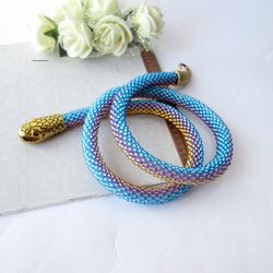 Blue purple Snake necklace bracelet Ouroboros jewelry Serpent rope Beaded necklace Statement bracelet Witch jewelry gift