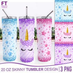 Unicorn Skinny Tumbler Sublimation Wrap - 3 PNG Designs