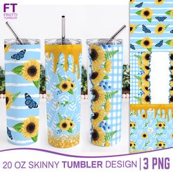 Sunflowers Skinny Tumbler Sublimation Wrap - 3 PNG