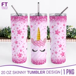 Unicorn Tumbler Wrap Sublimation Design - Pink Tumbler - 1 PNG