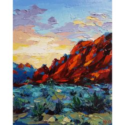 Mountain original oil painting Southwest landscape art Arizona red rock artwork 8"x10"