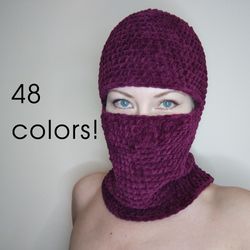 Crochet balaclava hat 48 colors! Fluffy balaclava face mask Balaclava hand knit Trendy balaclava for teens
