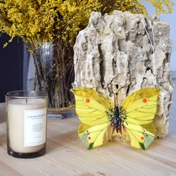 Glass yellow butterfly suncatcher for window or garden - Fused glass sun catcher