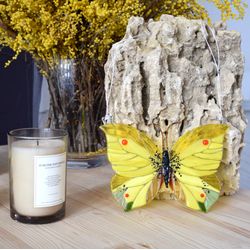 Glass yellow butterfly suncatcher for window or garden - Fused glass sun catcher
