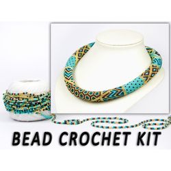 diy kit turquoise necklace, bead crochet kit, diy jewelry kit, make your own kit, turquoise make necklace