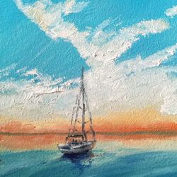 Sailboat  Seescape  See Painting Oil Original Artwork  Sunrise  Painting  by Nadia Hope