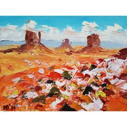 Valley Monyment painting Mountain original oil wall art Southwest landscape art Arizona artwork Utah 6"x8"