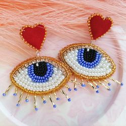 Evil eye earrings,Evil eye jewelry,Heart earrings,Drop earrings,Women's Earrings