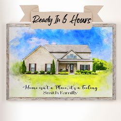 custom watercolor house portrait, realtor closing gift, printable digital file ready in 6 hours, custom home portait