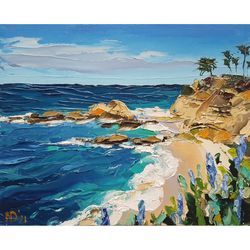 Laguna beach original oil painting Seascape wall art California Sea impasto artwork 8"x10"