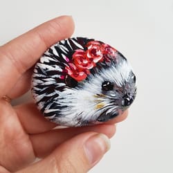 hedgehog hand-painted rocks animal painted stone for garden hedgehog original rock painting