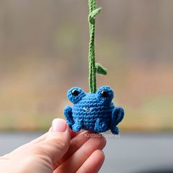 car charm frog blue car decor, car hanging cyan frog, blue frog keychain