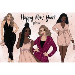 Rose Gold Clipart | New Year Girl Clipart