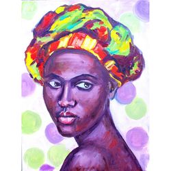 Black Female Oil Painting African Original Art African Qween Artwork Black Woman Oil Painting on Canvas 16x12 inch