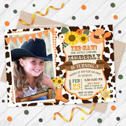Cowgirl Invitation, Printable Cow Girl Birthday Invitation, Personalized Ranch Party Invite, Cowgirl Birthday Invitation