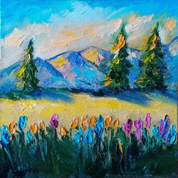 Mountains Painting Landscape Artwork Original Oil Painting Original Artwork Small Painting on Canvas panel 8 by 8 in