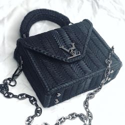 Black bag with glitter and leather