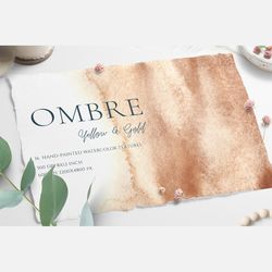 Watercolor Ombre Yellow & Gold texture,background, wallpaper, wedding invitation, card design, gradient, save the date.