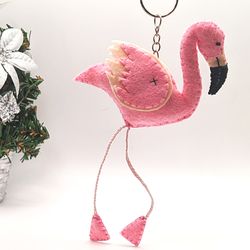 Pink tropical flamingo plush keychain, gift for teen girl