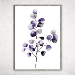 Watercolor Plant Digital Download, Modern Purple Watercolor Botanical Art Poster, Eucalyptus Print