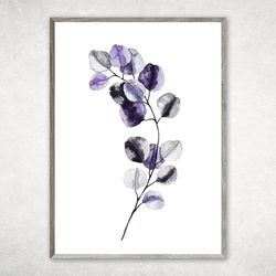 Modern Purple Watercolor Botanical Art Poster Digital Download,  Watercolor decor living room