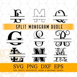 Split Monogram Fonts Bundle Svg Png Dxf Files, Monogram Letters Svg Files for Cricut and Silhouette