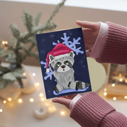 Digital download / Hand drawn funny, Christmas raccoons
