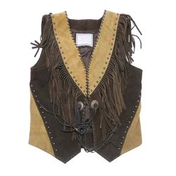 unisex western fringed leather vest