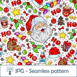 Merry Christmas Seamless pattern 1 JPG file Digital Paper Christmas Design Repeating template Santa Digital Download