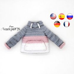 Pattern Crochet Sweatshirt with stand-up collar for Doll