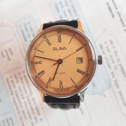 SLAVA 21 jewels Soviet mens watch wind up - mechanical Russian wristwatch vintage