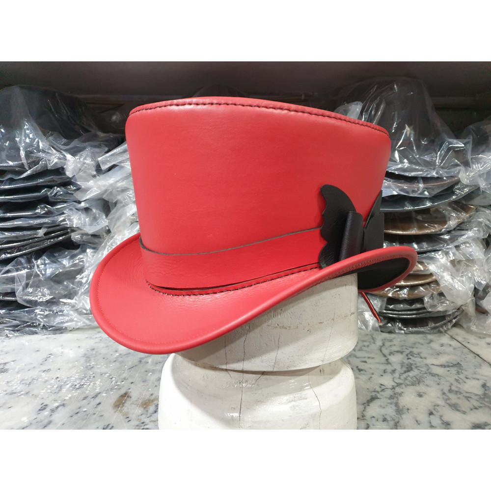 Victorian Buterfly Bow Band Leather Top Hat 3jpg