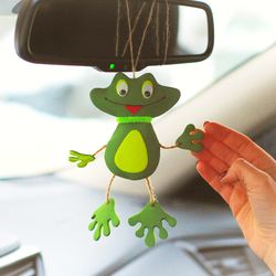 Frog car accessories. Frog car decor. Hanging frog ornament for car mirror decor. Cute car accessories. Frog car charm.