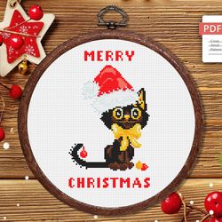 Christmas Cat Cross Stitch Pattern, Christmas Cross Stitch Pattern, Cat Cross Stitch Pattern