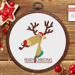 Christmas Moose Cross Stitch Pattern, Christmas Cross Stitch Pattern, Cat Cross Stitch Pattern