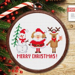 Merry Christmas Cross Stitch Pattern, Santa Claus Cross Stitch Pattern, Christmas Pattern