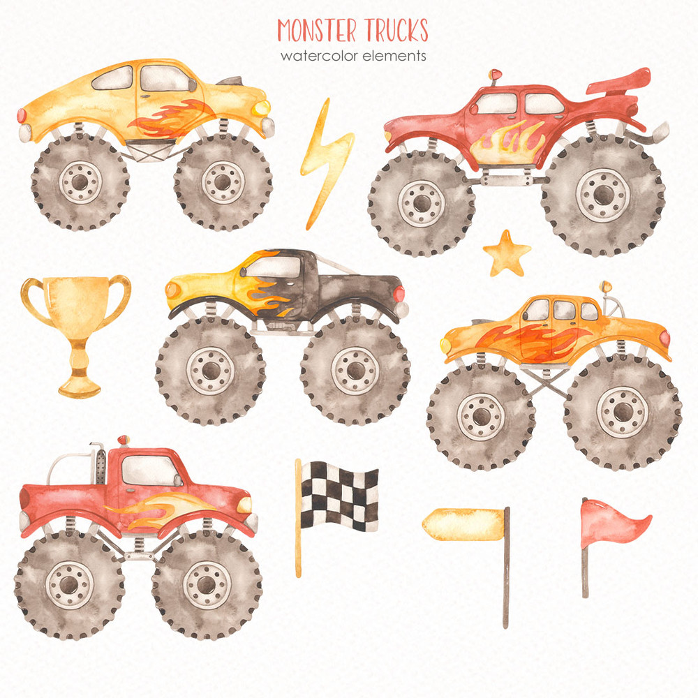 2-1 Monster trucks watercolor elements.jpg