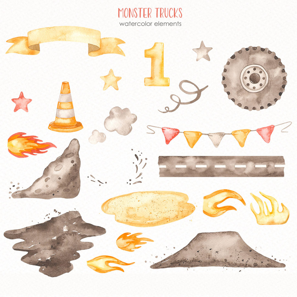 2-2 Monster trucks watercolor elements.jpg