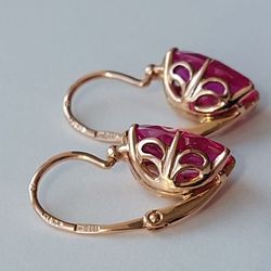 Vintage Graceful 14K Original Earrings USSR 583 Rose Gold with beautiful pattern Soviet Retro Russian Women's jewelry