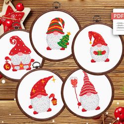 Set of 5 Christmas Gnomes Cross Stitch Pattern, Merry Christmas Cross Stitch Pattern, Christmas Decoration