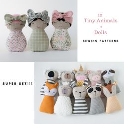 10 Animal dolls and Mini Doll. Sewing patterns and tutorials PDF
