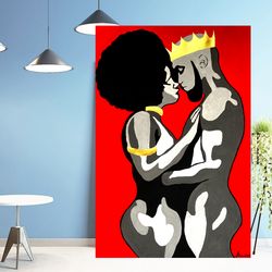 kiss painting couple love original art african american art black woman