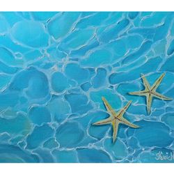 Starfish Painting Relax Canvas Oil Painting Seascape Original Art 12 by 16 Beach Wall Art Underwater Artwork