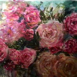 roses original watercolour painting,flowwrs painting,wall hanging decoration.